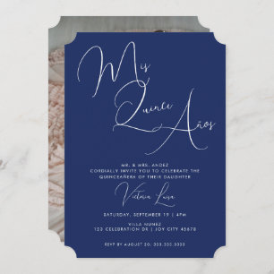 Invitation Classic Script Royal Blue Anniversaire quinceañera