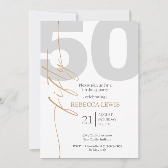 Invitation Classic Simple 50th Modern Adult Birthday (Devant)