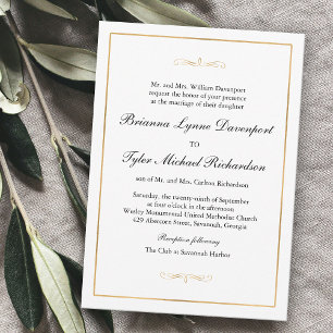 Invitation Classic Simple Elegance Gold Mariage frontière
