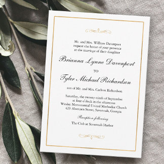 Invitation Classic Simple Elegance Gold Mariage frontière