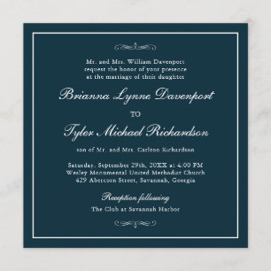 Invitation Classic Simple Elegance Marine Mariage bleu Carré