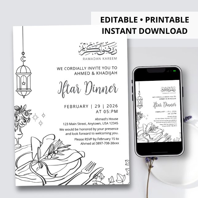 Invitation Classic Sketch Table Setting Ramadan Iftar Dinner (Créateur téléchargé)