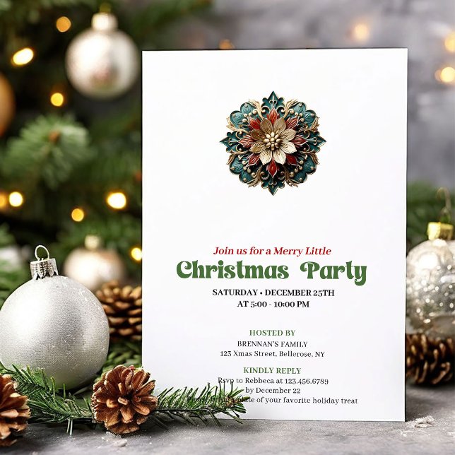 Invitation Classic Vintage Christmas Snowflake Holiday Card (Classic Vintage Christmas Angel Holiday Card)