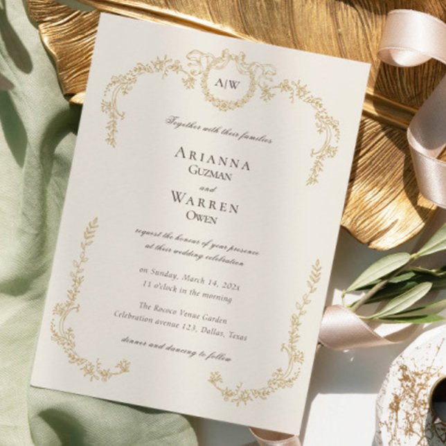 Invitation Classic Vintage Gold Monogram Wedding  (Classic Vintage Gold Monogram Wedding Invitation)