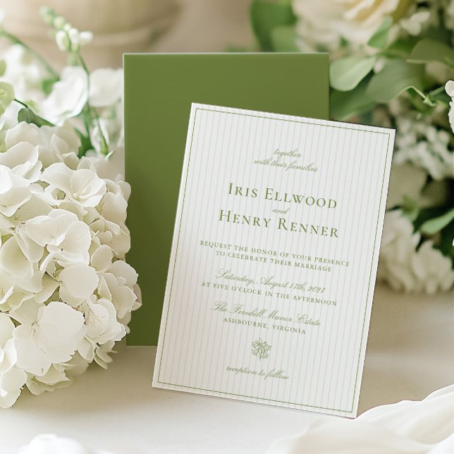 Invitation Classic Vintage Sage Vert & Mariage Bleu (Classic Vintage Sage Green & Blue Wedding Invitation)
