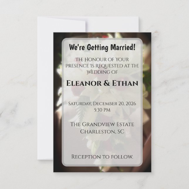 Invitation Classic White Lily and Red Rose Photo Wedding Invi (Devant)