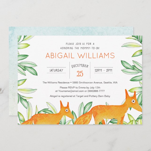 Invitation Classic Woodland Fox Baby shower (Devant / Derrière)