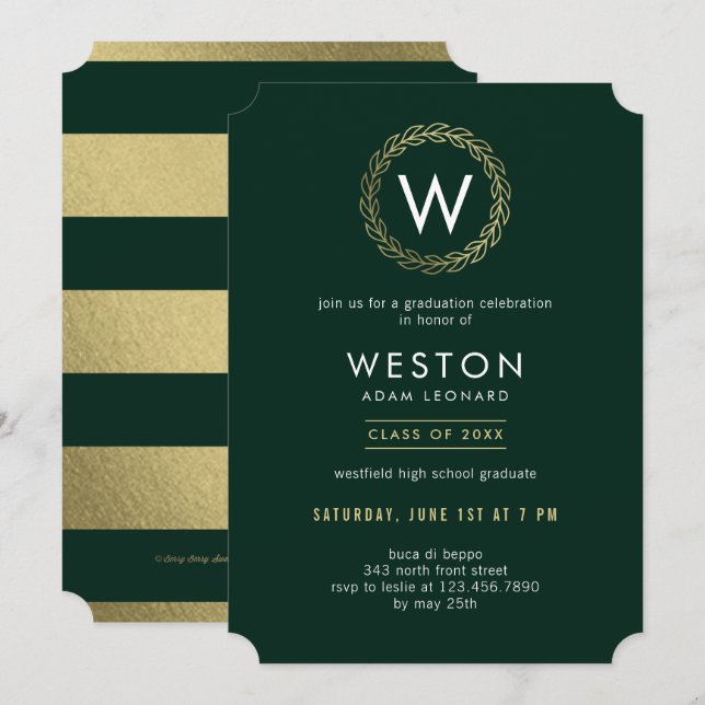 Invitation Classic Wreath EDITABLE COULEUR Graduation (Devant / Derrière)