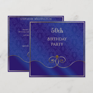 Invitation Classieux tourbillons bleus et or, Damassé 50e ann