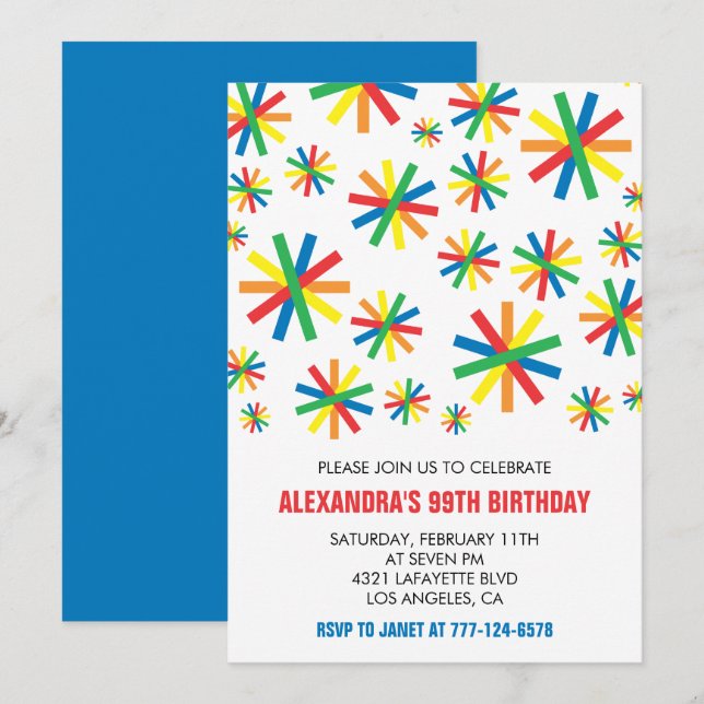 Invitation Classique 99e anniversaire Confetti (Devant / Derrière)