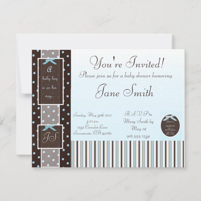 Invitation classique à Baby shower de garçon bleu (Devant)