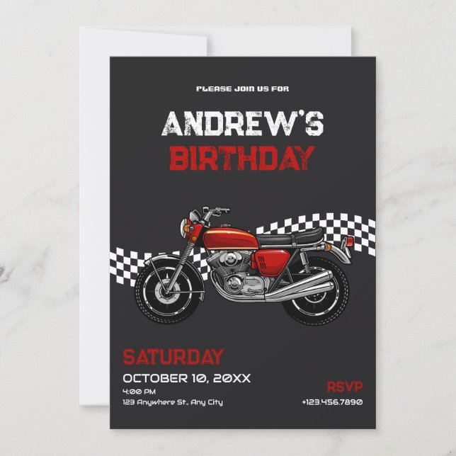 Invitation classique à l'anniversaire de moto (Devant)