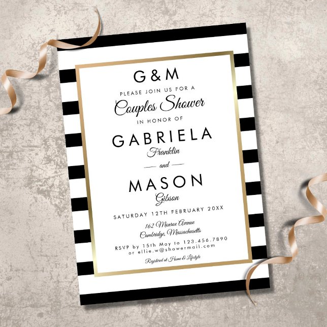 Invitation classique à rayures monogramme pour la  (Créateur téléchargé)
