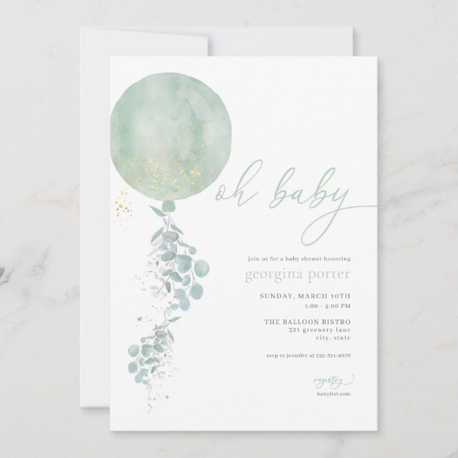 Invitation classique au Baby shower de ballons ver (Devant)