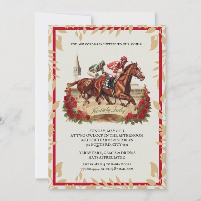 Invitation classique au Kentucky Derby avec jockey (Devant)