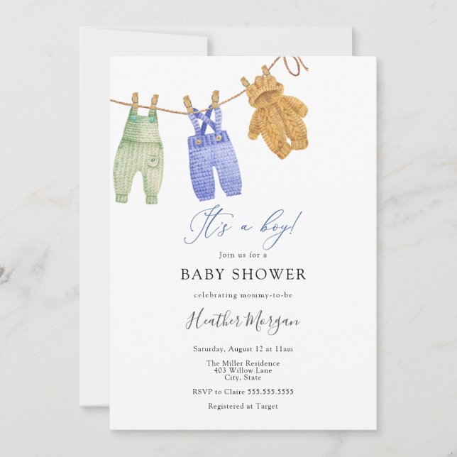 Invitation classique Baby shower garçon (Devant)