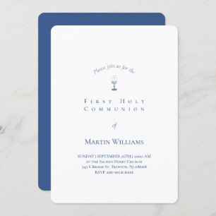 Invitation classique blanc et bleu Premier communion garçon