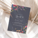 Invitation Classique bleu sauvage sucré 16 fête d'anniversair<br><div class="desc">Cette invitation classique de fête de 16 ans bleu sauvage est parfaite pour une fête d'anniversaire rustique. Le design présente des fleurs sauvages jaunes,  violettes et blanches avec du feuillage dans un arrière - plan rose et vert aquarelle.</div>