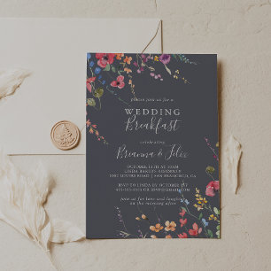 Invitation Classique Blue Wild Floral Mariage Petit déjeuner