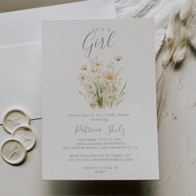 Invitation Classique Blush Fleur sauvage C'est un Baby shower (Créateur téléchargé)