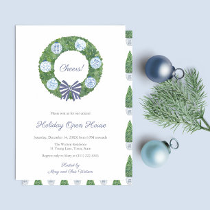 Invitation Classique Boxwood Bleu Blanc Noël Fête de Noël