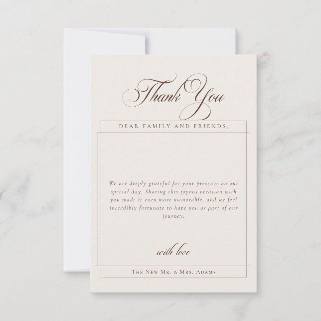 Invitation Classique Calligraphie Marron Simple Merci Photo (Devant)