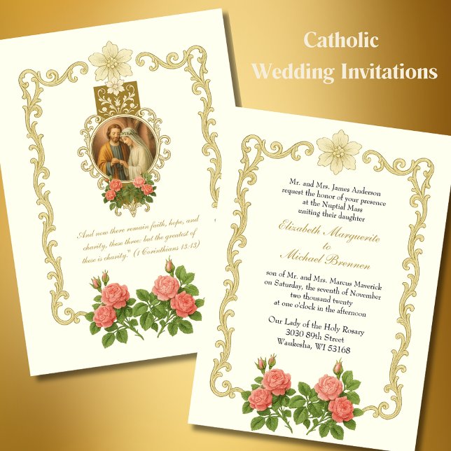 Invitation Classique catholique Élégant Mariage religieux (Créateur téléchargé)