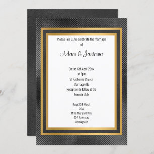 INVITATION CLASSIQUE COUCHE D'OR NOIR EMBOSSÉ MARIAGE