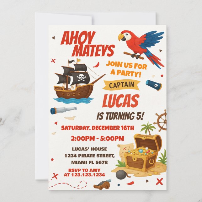 Invitation classique d'anniversaire de pirate (Devant)