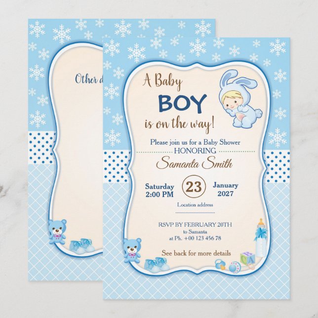 Invitation classique de Baby Shower lapin (Devant / Derrière)