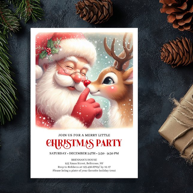 Invitation classique de fête de Noël avec le Père  (Classic Santa and Rudolph Xmas Party Invitation)