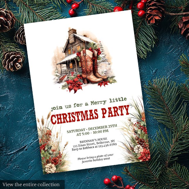 Invitation classique de fête de Noël de ranch roug (Classic red green ranch Christmas party invite

)