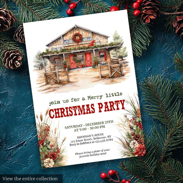 Invitation classique de fête de Noël de ranch roug (Classic red and green ranch Christmas party invite

)