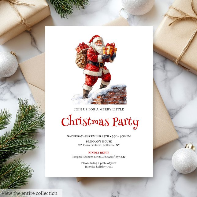 Invitation classique de fête de Noël pour enfants  (Classic Santa Claus Kids Holiday Party Invitation

)