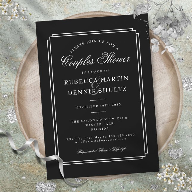 Invitation Classique Déco | Shower pour couples noir et blanc (Classic Deco | Black and White Couples Shower Invitation)