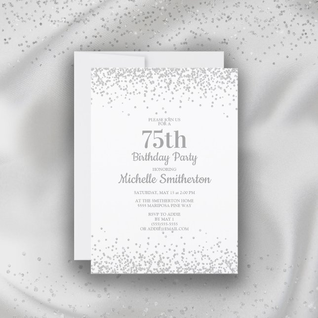 Invitation Classique Élégant Blanc Paillettes Argent 75e Anni (Créateur téléchargé)