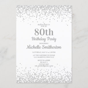 Invitation Classique Élégant Blanc Paillettes Argent 80e Anni