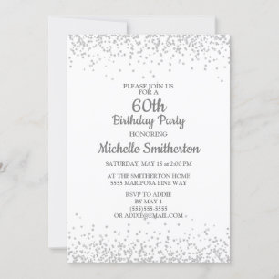 Invitation Classique Élégant Blanc Paillettes Argentées 60e A