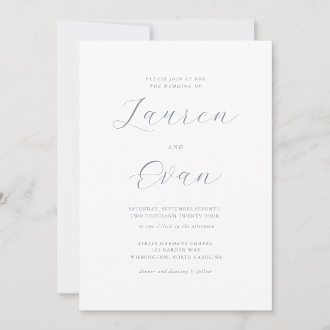 Invitation Classique Elégant Dusty Blue Grey Romatic Mariage (Devant)