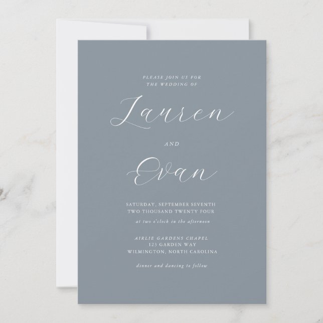 Invitation Classique Elégant Dusty Blue Grey Romatique 1 Mari (Devant)