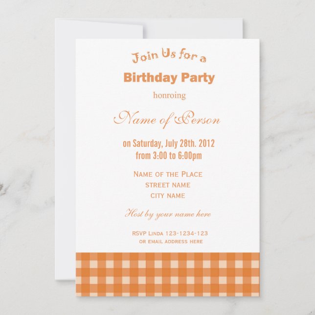 Invitation Classique, élégant et stylé plaid jaune pour anniv (Devant)