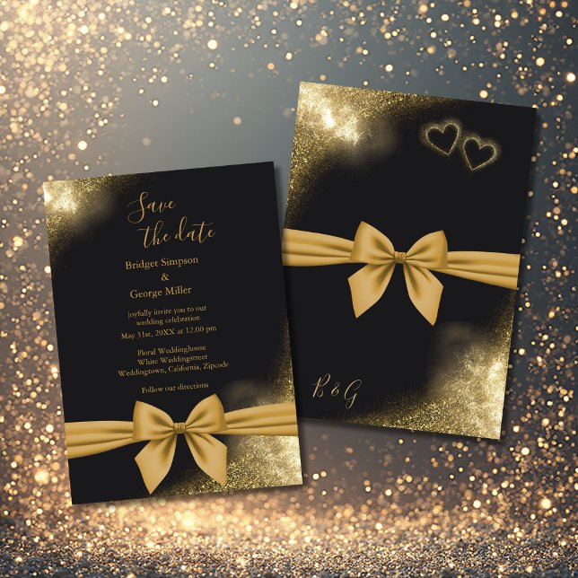 Invitation classique élégant filigree noir or mariage (Créateur téléchargé)