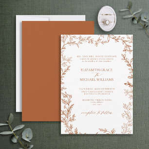 Invitation Classique Elégant Formal Burnt Orange Mariage Feui