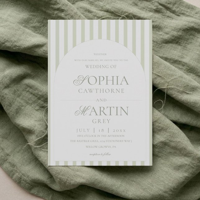Invitation Classique Élégant⎮Invitation de mariage rayée vert (Créateur téléchargé)
