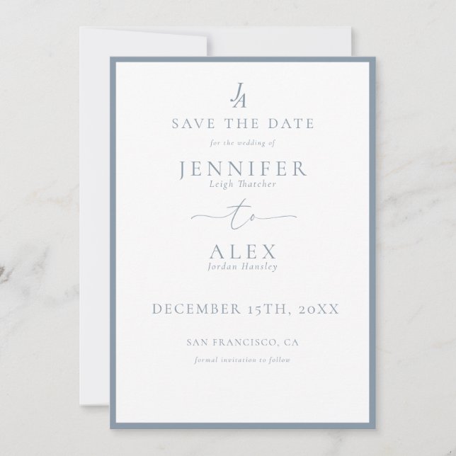 Invitation Classique Élégant Monogramme Enregistrer la Date (Devant)