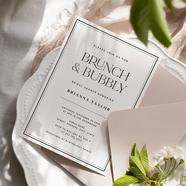 Invitation Classique Elegant Noir & Blanc Brunch & Bubbly (Créateur téléchargé)