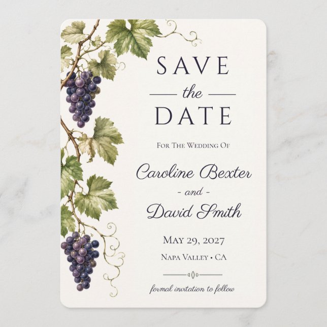 Invitation Classique Élégant Vignoble Save the Date (Devant)