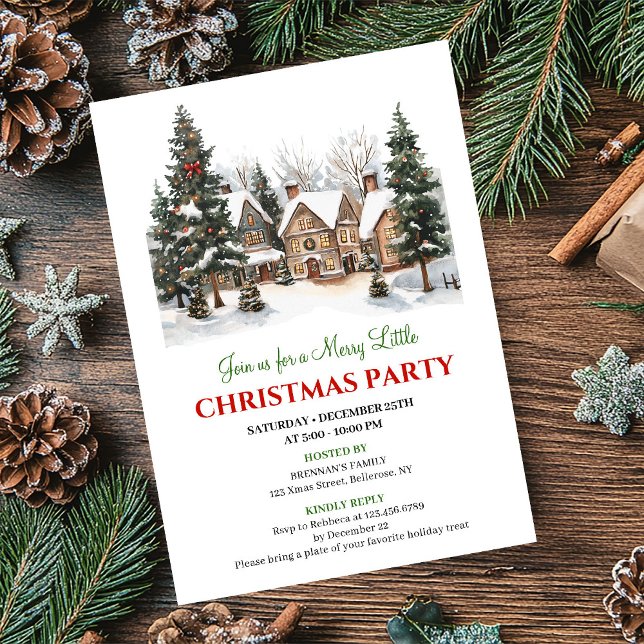 Invitation classique et cosy pour une soirée de No (Classic cozy holiday scene Christmas party invite)