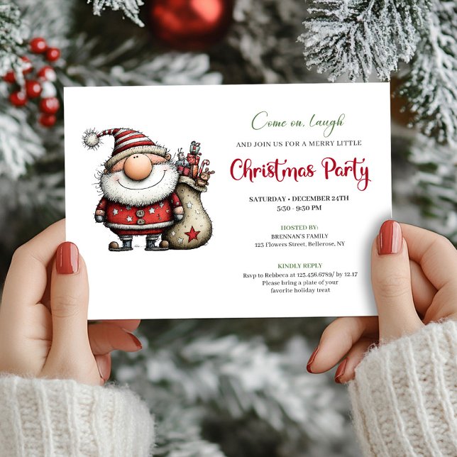 Invitation classique et fantaisiste de fête de Noë (Classic whimsical Santa Christmas party invite

)