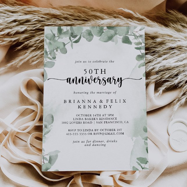 Invitation Classique Eucalyptus 50e anniversaire de mariage   (Créateur téléchargé)
